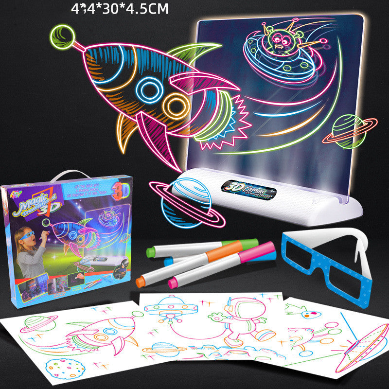 3D Magic Drawing Board LED VR Montessori Educational Toys DIY Children Graffiti Painting Lcd Writing Tablet Coloring Blackboard - HYPERMALL