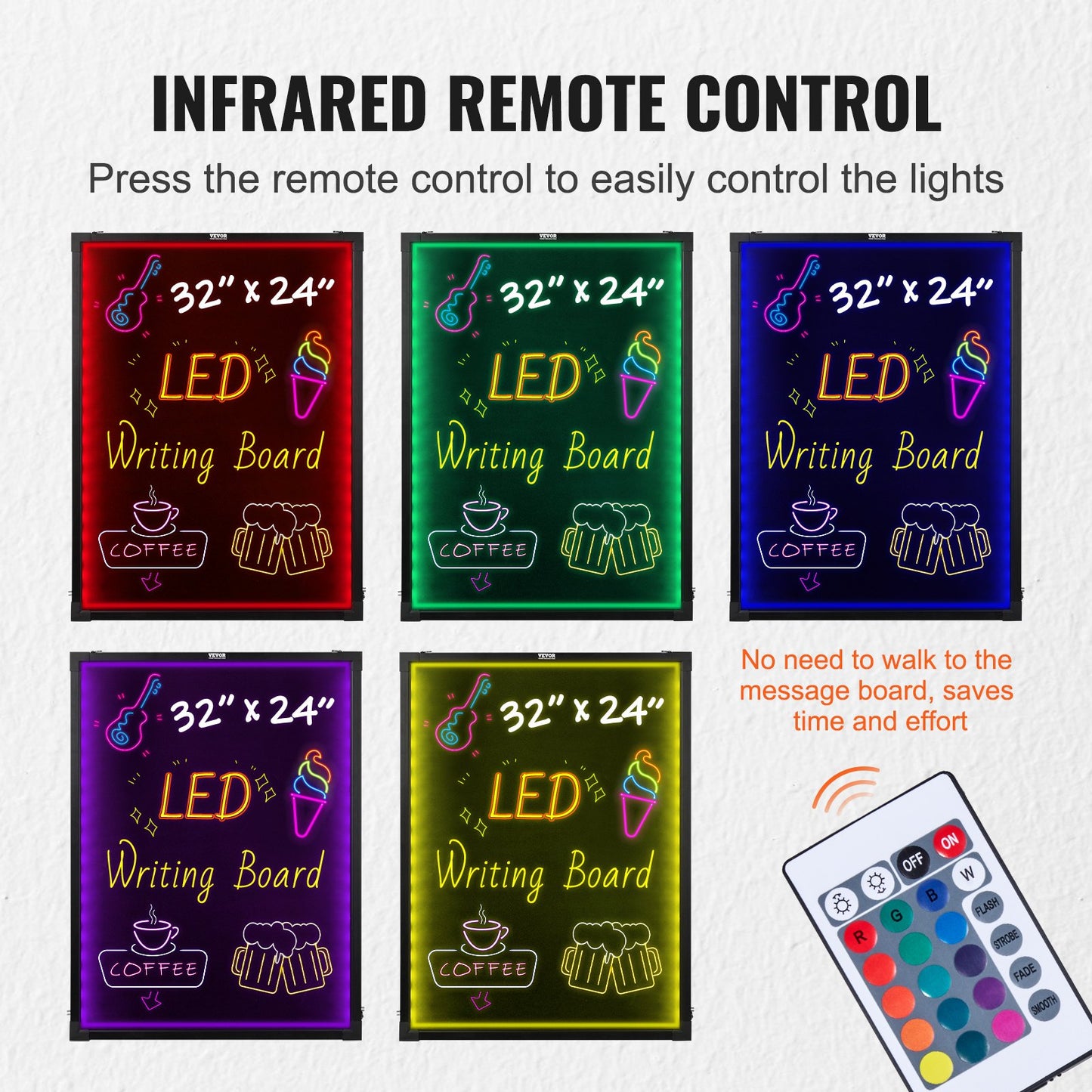 VEVOR LED Message Writing Board, Illuminated Erasable Lighted Chalkboard, Neon Effect Menu Sign Board, Drawing Board With 8 Fluorescent Chalk Markers And Remote Contro Tested ToStandards - HYPERMALL