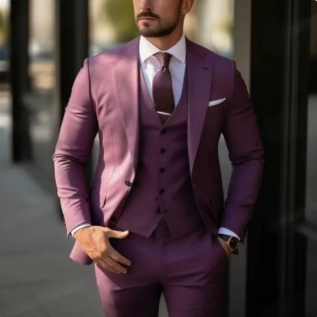 Brand Classic Men Suit 3 Pieces Fashion Slim Fit Blazer Vest - HYPERMALL