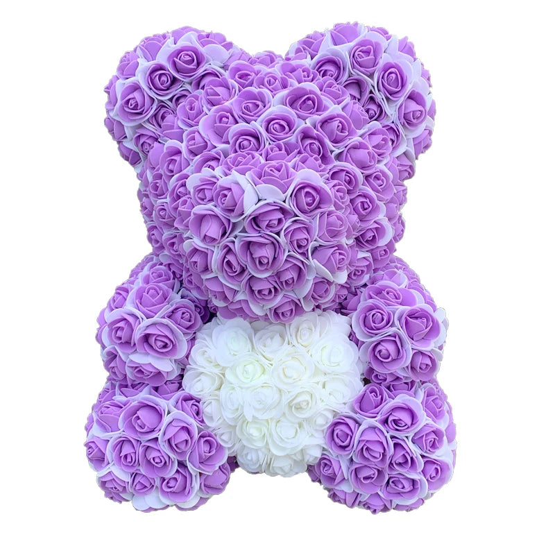 Double Color 25/40cm Rose Teddy Bear Heart in purple and white, ideal for Valentine's, weddings, birthdays, and Christmas gifts.