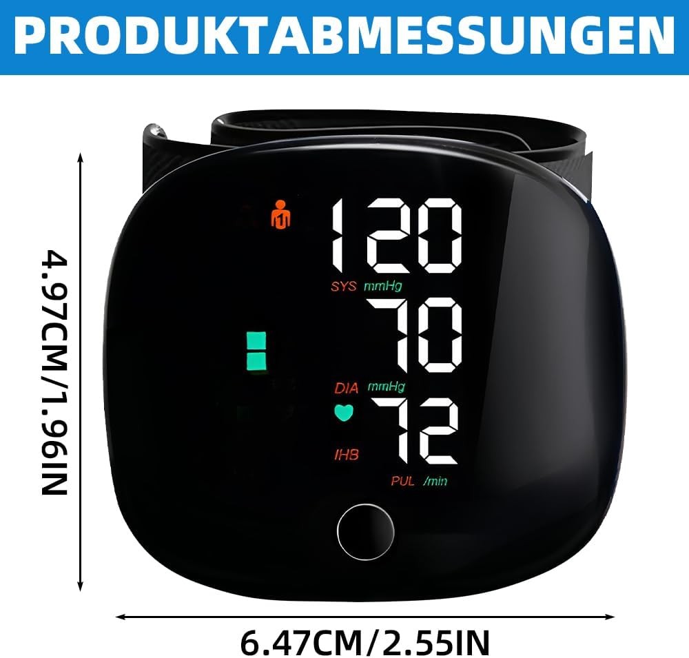 Digital blood pressure monitor displaying systolic and diastolic values for accurate automatic blood pressure monitoring.