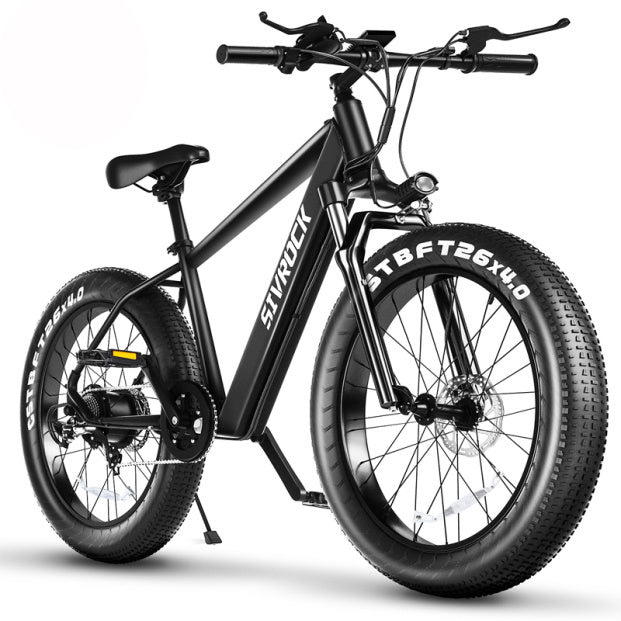 Best Budget Bikes Online Electric & Non Electric Bikes Carefully Selected - Sleek black electric bike with fat tires.