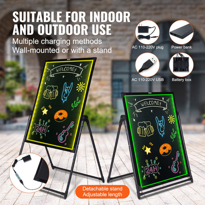 VEVOR LED Message Writing Board, Illuminated Erasable Lighted Chalkboard, Neon Effect Menu Sign Board, Drawing Board With 8 Fluorescent Chalk Markers And Remote Contro Tested ToStandards - HYPERMALL