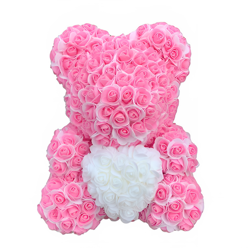 Double Color 25/40cm Rose Teddy Bear Heart Artificial Flower Rose Bear for Valentine's Wedding Gift