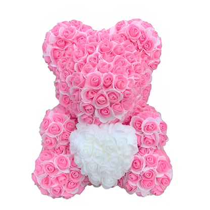 Double Color 25/40cm Rose Teddy Bear Heart Artificial Flower Rose Bear for Valentine's Wedding Gift