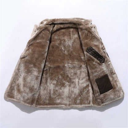 Plush Lapel Leather Jacket Winter Warm Fleece Single-breasted Coat For Men Long Clothing - HYPERMALL