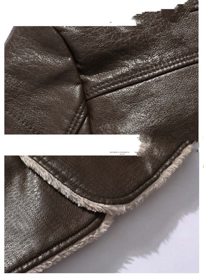 Plush Lapel Leather Jacket Winter Warm Fleece Single-breasted Coat For Men Long Clothing - HYPERMALL