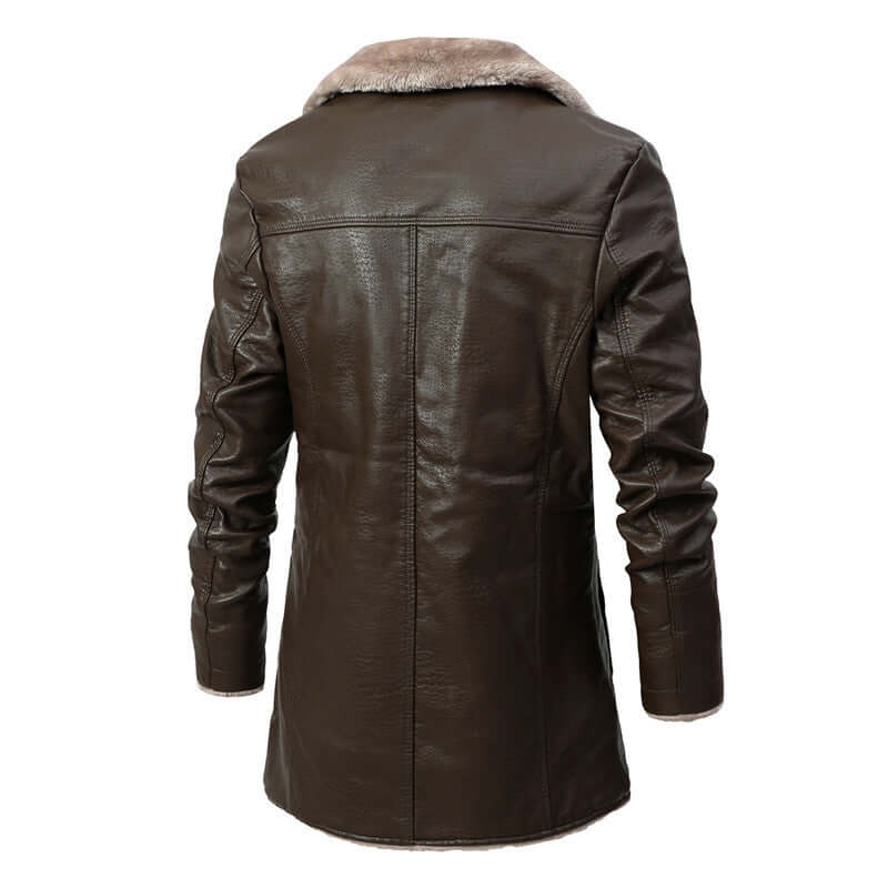 Plush Lapel Leather Jacket Winter Warm Fleece Single-breasted Coat For Men Long Clothing - HYPERMALL
