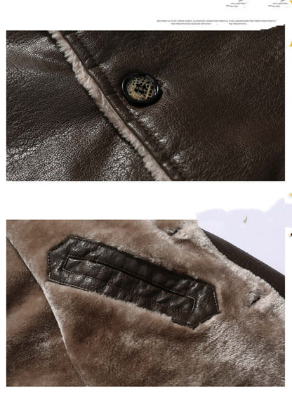 Plush Lapel Leather Jacket Winter Warm Fleece Single-breasted Coat For Men Long Clothing - HYPERMALL