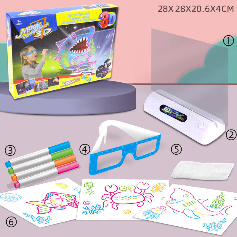 3D Magic Drawing Board LED VR Montessori Educational Toys DIY Children Graffiti Painting Lcd Writing Tablet Coloring Blackboard - HYPERMALL