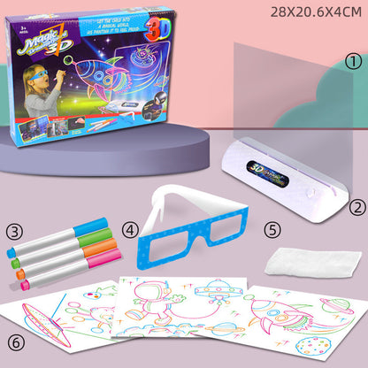 3D Magic Drawing Board LED VR Montessori Educational Toys DIY Children Graffiti Painting Lcd Writing Tablet Coloring Blackboard - HYPERMALL