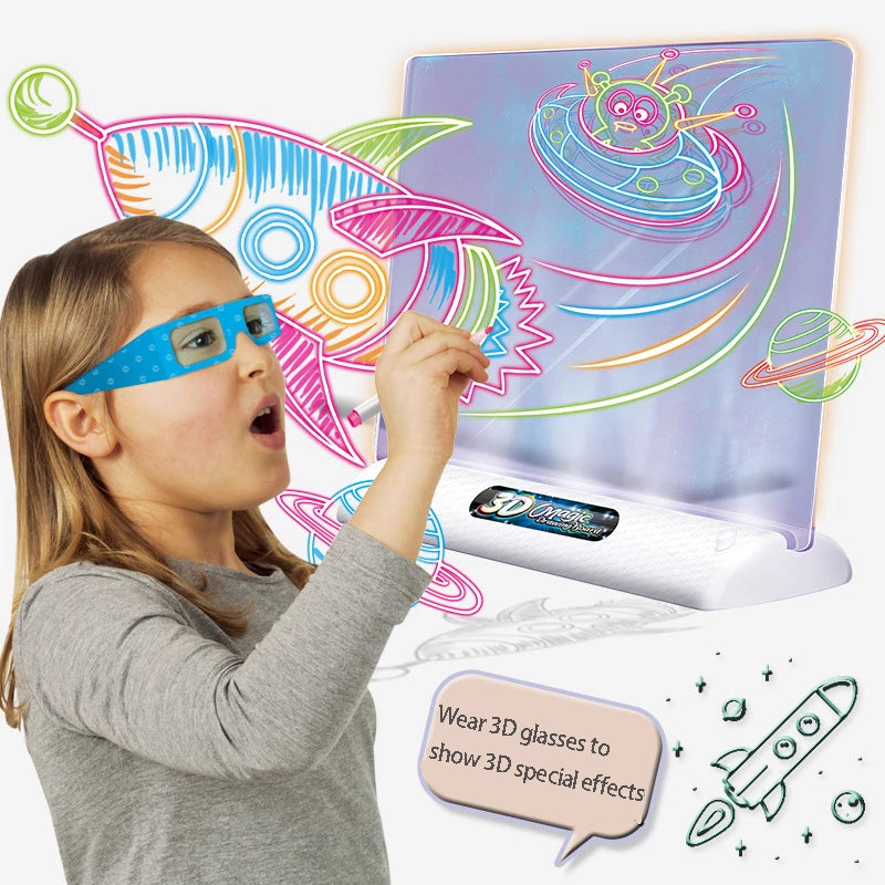 3D Magic Drawing Board LED VR Montessori Educational Toys DIY Children Graffiti Painting Lcd Writing Tablet Coloring Blackboard - HYPERMALL