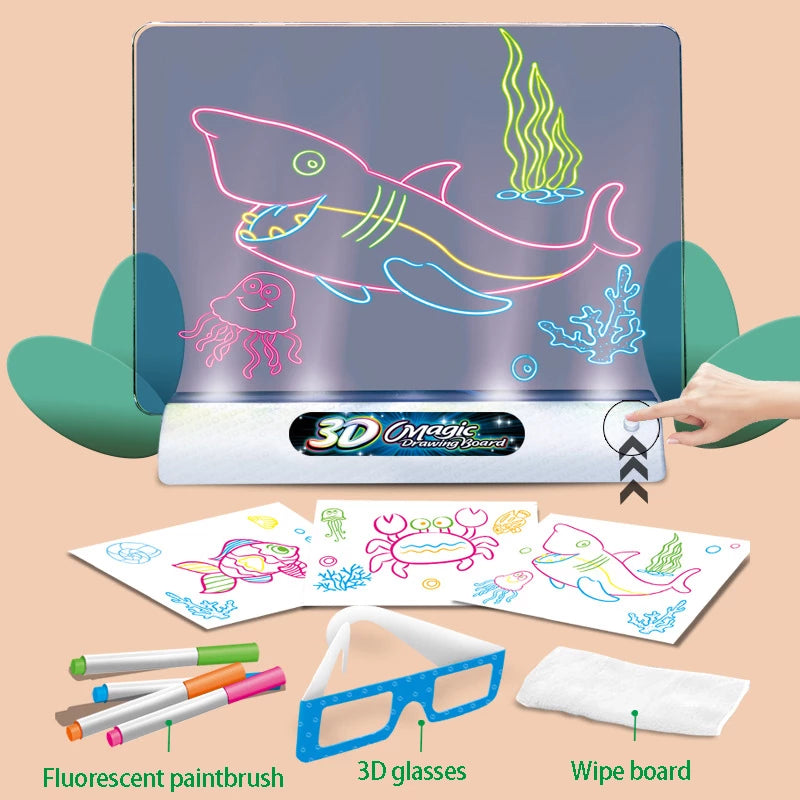 3D Magic Drawing Board LED VR Montessori Educational Toys DIY Children Graffiti Painting Lcd Writing Tablet Coloring Blackboard - HYPERMALL