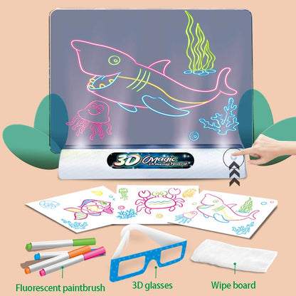 3D Magic Drawing Board LED VR Montessori Educational Toys DIY Children Graffiti Painting Lcd Writing Tablet Coloring Blackboard - HYPERMALL