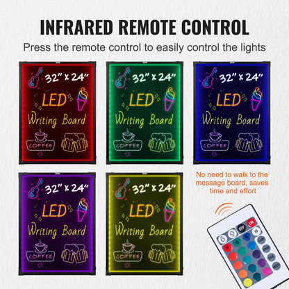 VEVOR LED Message Writing Board, Illuminated Erasable Lighted Chalkboard, Neon Effect Menu Sign Board, Drawing Board With 8 Fluorescent Chalk Markers And Remote Contro Tested ToStandards - HYPERMALL