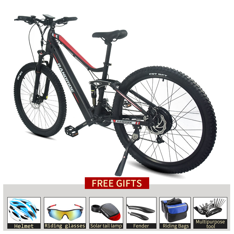Electric Bike Off-Road Bicycle with accessories including helmet, bulbs, bags, and fender for ultimate riding experience.