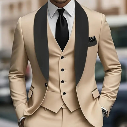 Mens Business-Casual Three-Piece Suit Korean-Style Slim Fit - HYPERMALL