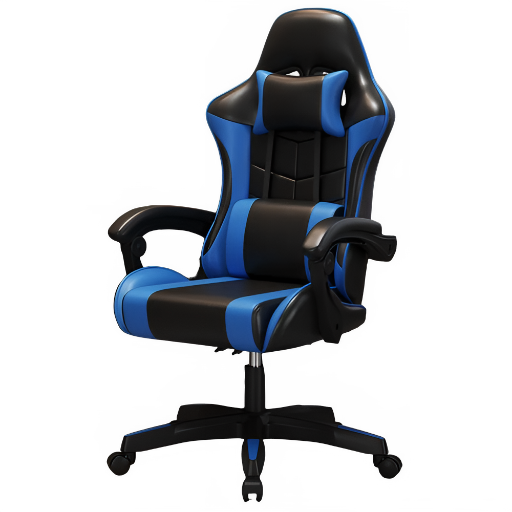 Ergonomic gaming chair with lumbar support in blue and black design, suitable for gaming and office use.