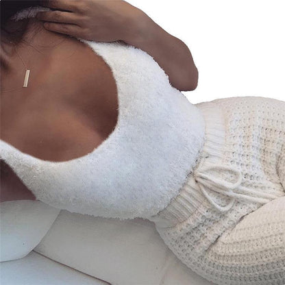 3pcs Womens Clothing Long Sleeve Crop Tank Top And Drawstring Shorts Pajama Set - HYPERMALL