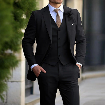 Brand Classic Men Suit 3 Pieces Fashion Slim Fit Blazer Vest - HYPERMALL