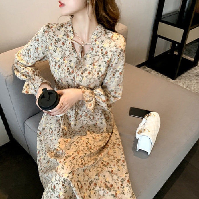 Retro Waist-cinching Floral Dress For Women - HYPERMALL