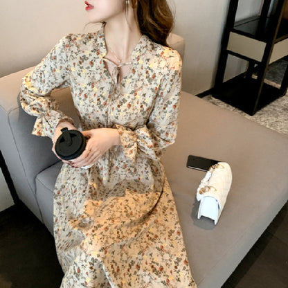 Retro Waist-cinching Floral Dress For Women - HYPERMALL