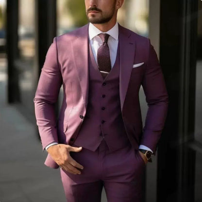 Brand Classic Men Suit 3 Pieces Fashion Slim Fit Blazer Vest - HYPERMALL