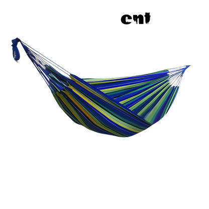 Double Hammock w/Stand, 2-People Hammock & Stand featuring colorful stripes for relaxation.