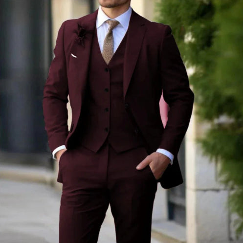 Brand Classic Men Suit 3 Pieces Fashion Slim Fit Blazer Vest - HYPERMALL