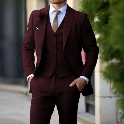 Brand Classic Men Suit 3 Pieces Fashion Slim Fit Blazer Vest - HYPERMALL