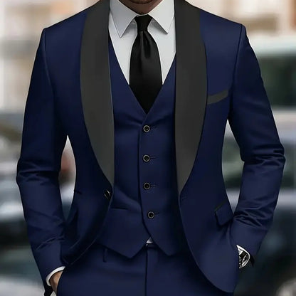 Mens Business-Casual Three-Piece Suit Korean-Style Slim Fit - HYPERMALL