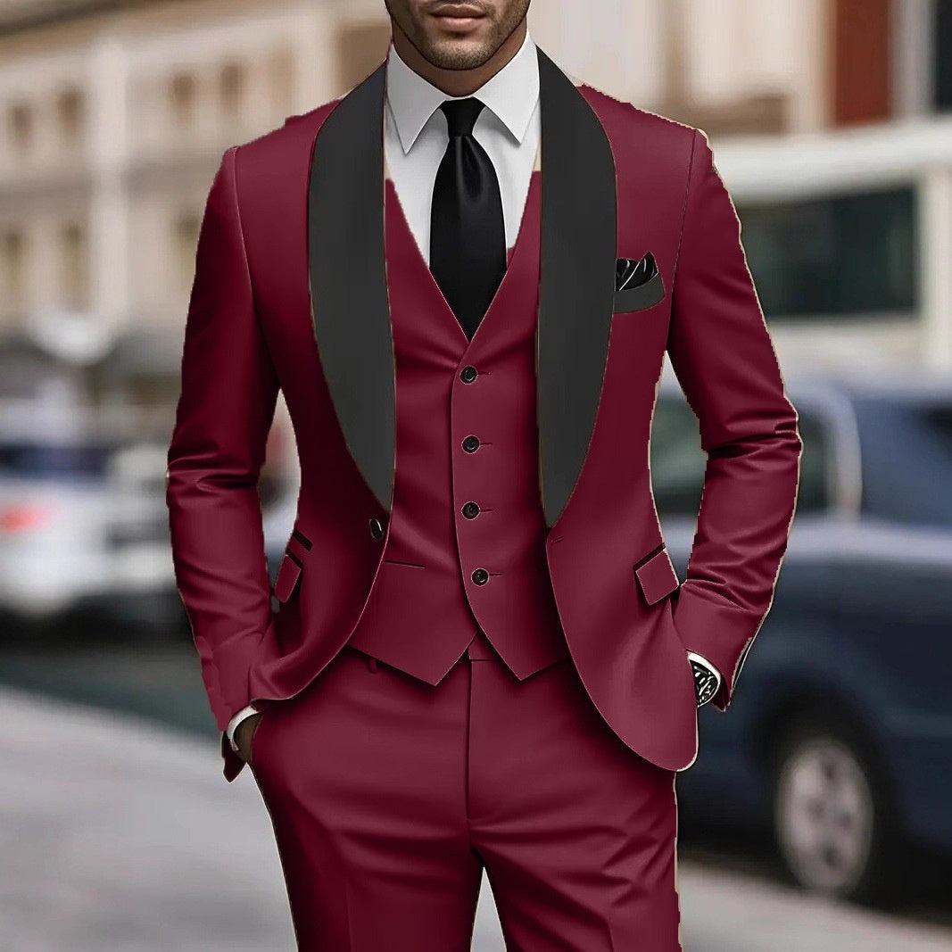 Mens Business-Casual Three-Piece Suit Korean-Style Slim Fit - HYPERMALL