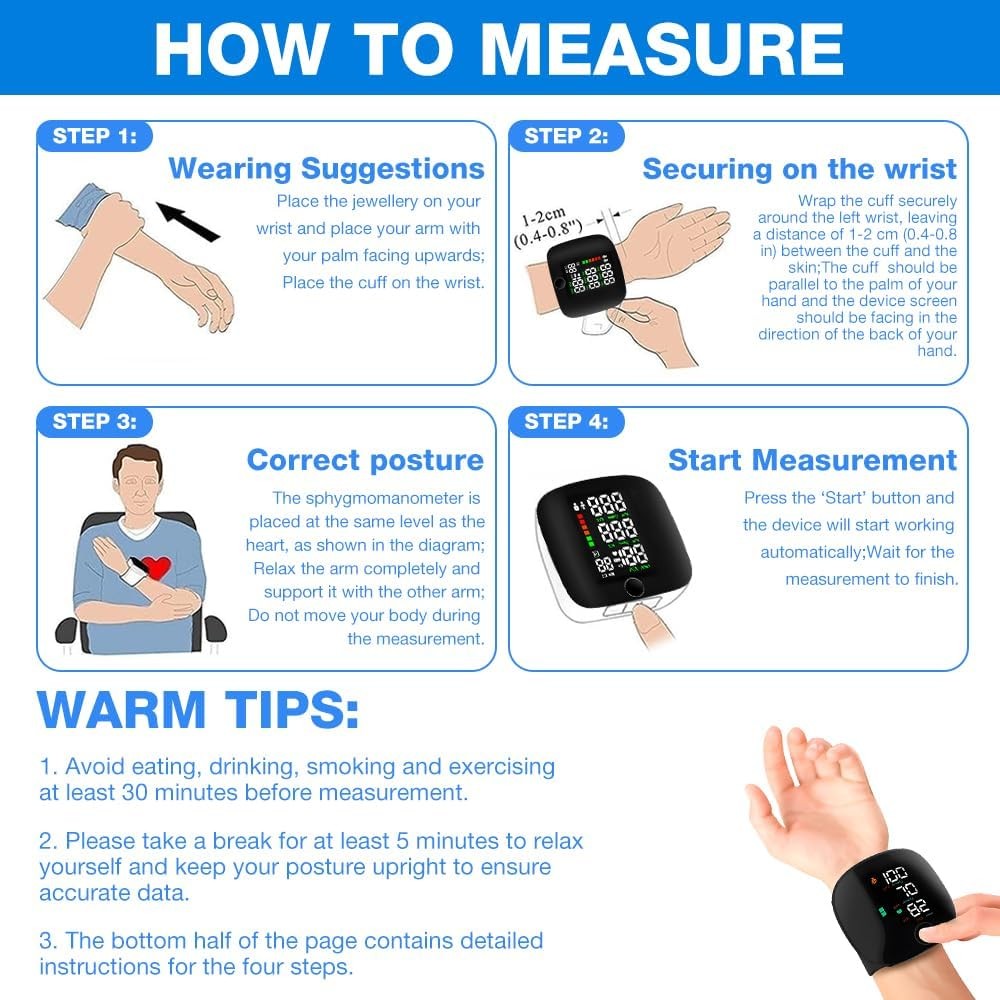 How to measure blood pressure using an automatic blood pressure monitoring device with steps and tips.