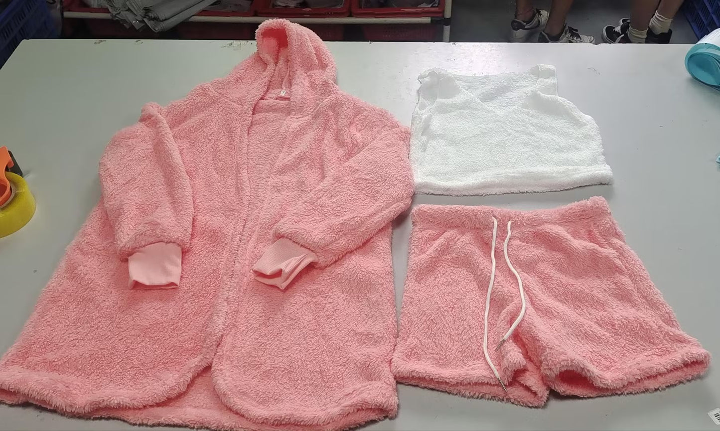 3pcs Womens Clothing Long Sleeve Crop Tank Top And Drawstring Shorts Pajama Set - HYPERMALL