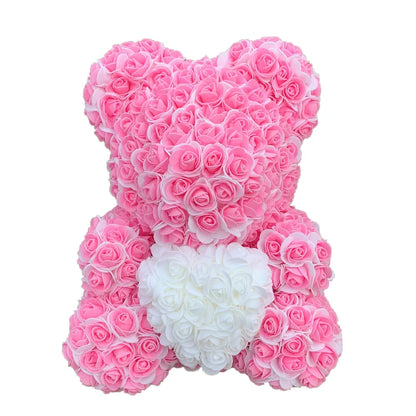 Double Color 25/40cm Rose Teddy Bear Heart - Beautiful pink rose teddy bear for Valentine's, weddings, birthdays, and Christmas gifts.