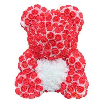 Double Color 25/40cm Rose Teddy Bear Heart made of artificial flowers for Valentine's, wedding, birthday, and Christmas gifts.