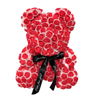 Double Color 25/40cm Rose Teddy Bear Heart Artificial Flower Rose Bear for Women Valentine's Gift