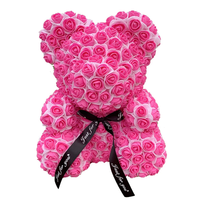 Double Color 25/40cm Rose Teddy Bear Heart Artificial Flower Rose Bear for Women Valentine's Gift