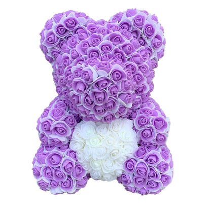 Double Color 25/40cm Rose Teddy Bear Heart in purple and white, ideal for Valentine's, weddings, birthdays, and Christmas gifts.