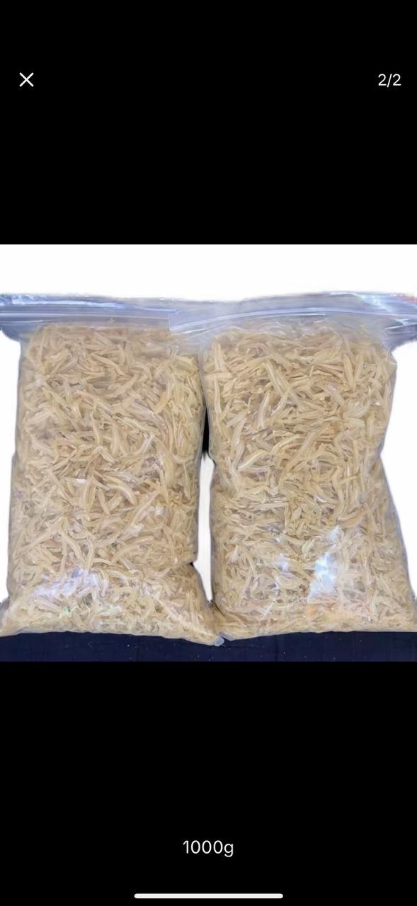 Malaysian Dried Anchoy Ikan Bilis - 1kg Cleaned, two bags of dried anchovies in clear packaging.