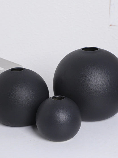 Nordic Black Ball Flower Vase in various sizes, ideal for home office decor and shelf decoration.
