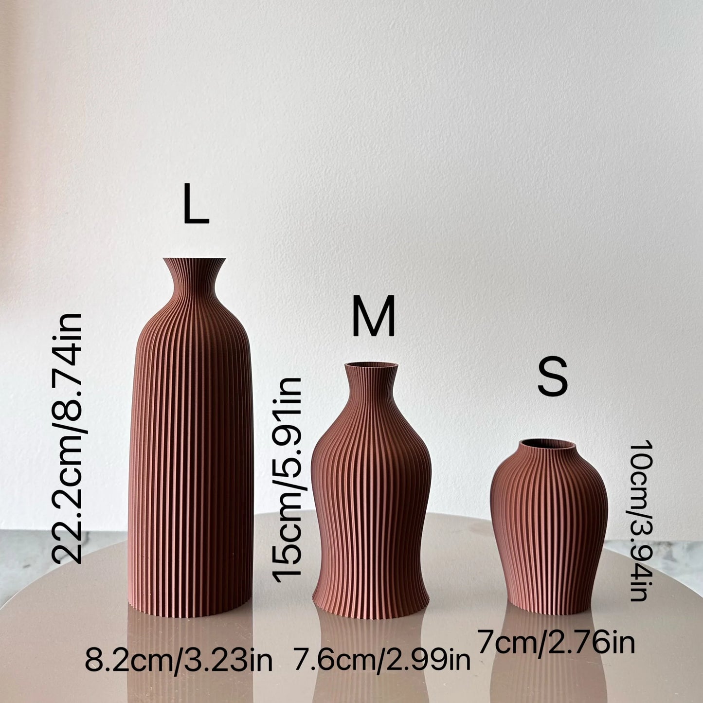 3-Piece Set of Artistic Decorative Vases Elegant Vase showcasing sizes L, M, and S on a table.