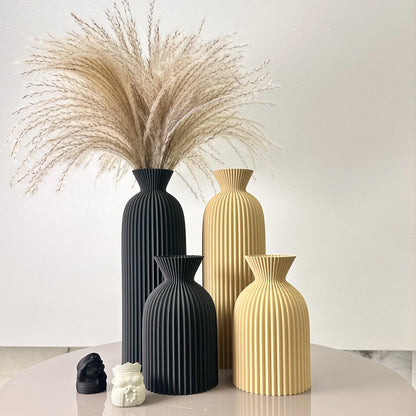 2-Piece Set of Wavy Pattern Art Dry Vase Dried Flower Vase displayed with decorative dried flowers.