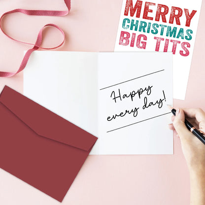1PC Cheeky Rude Christmas Card,Merry Christmas Big Tit, inside message Happy every day!