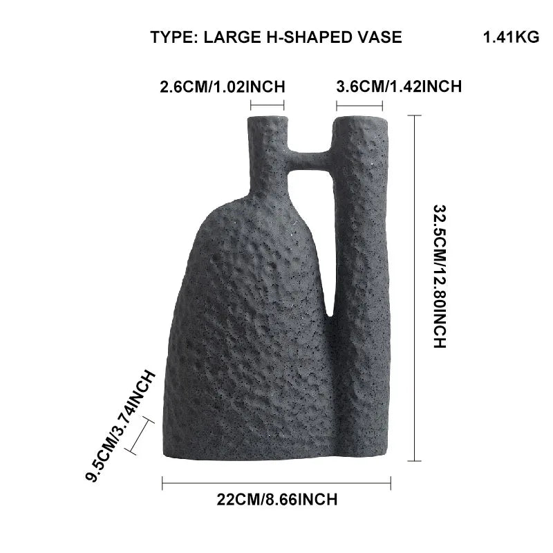 TingKe Wabi Sabi Style Ceramic Vase H-Shaped, large ceramic vase with dimensions, decorative piece for home and hotel