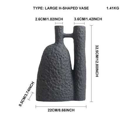 TingKe Wabi Sabi Style Ceramic Vase H-Shaped, large ceramic vase with dimensions, decorative piece for home and hotel