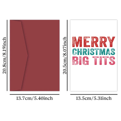 1PC Cheeky Rude Christmas Card,Merry Christmas Big Tits,Funny Christmas Greeting Card design and dimensions.