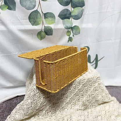 Handmade rattan cable management box for desk organization, perfect for wire management box.