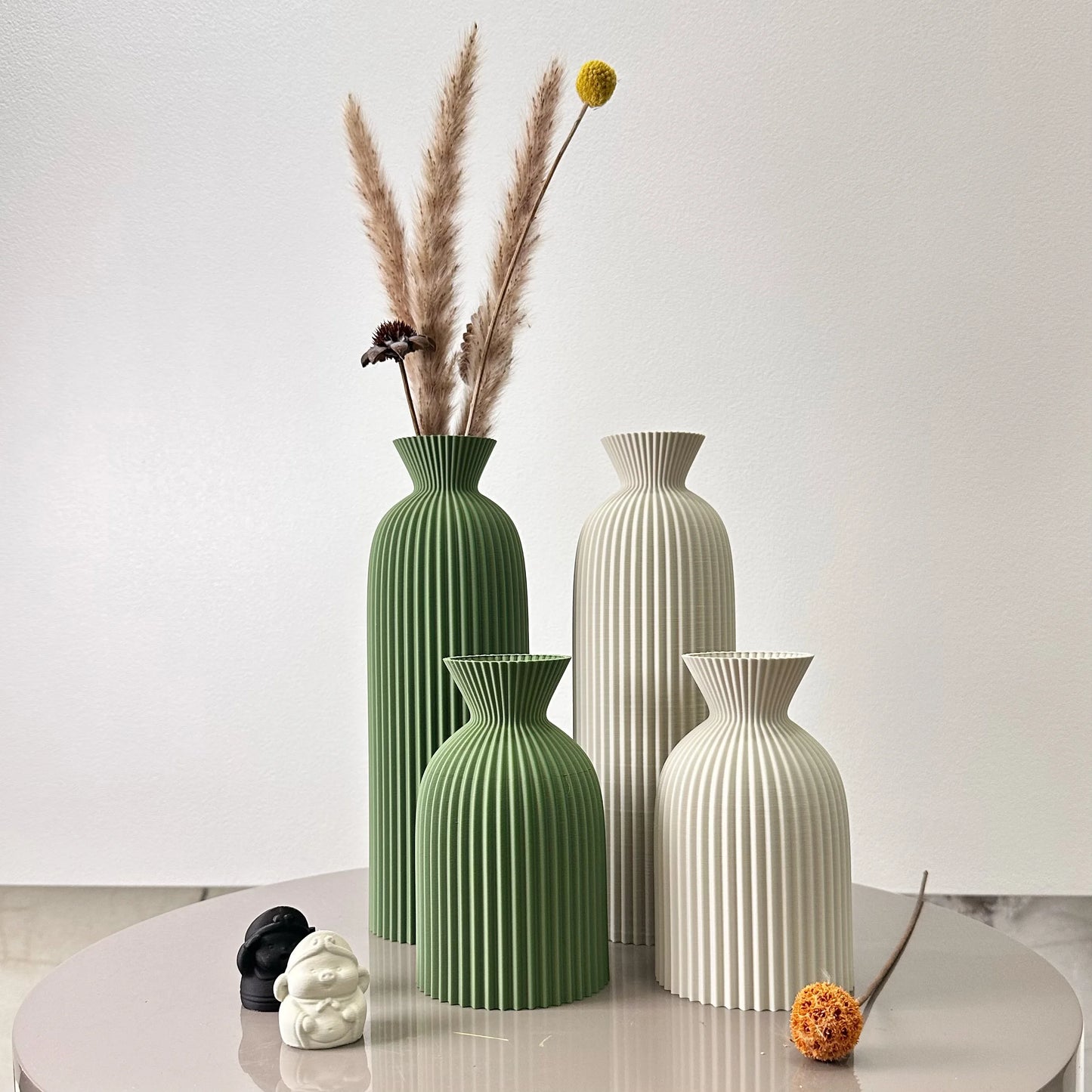2-Piece Set of Wavy Pattern Art Dry Vase Dried Flower Vase in decorative home setting.