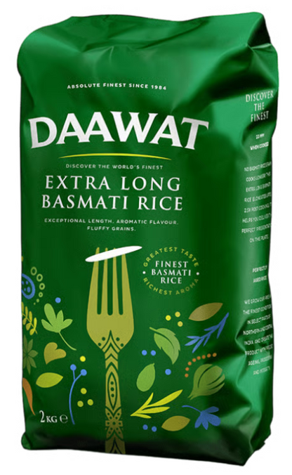 Daawat Extra Long Basmati Rice 2kg - HYPERMALL